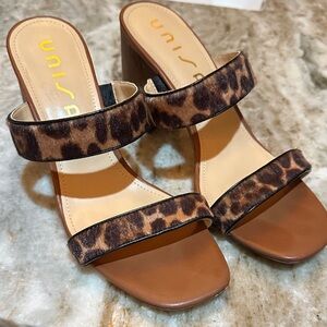 Unisa Brown Leopard Print Heeled Sandals